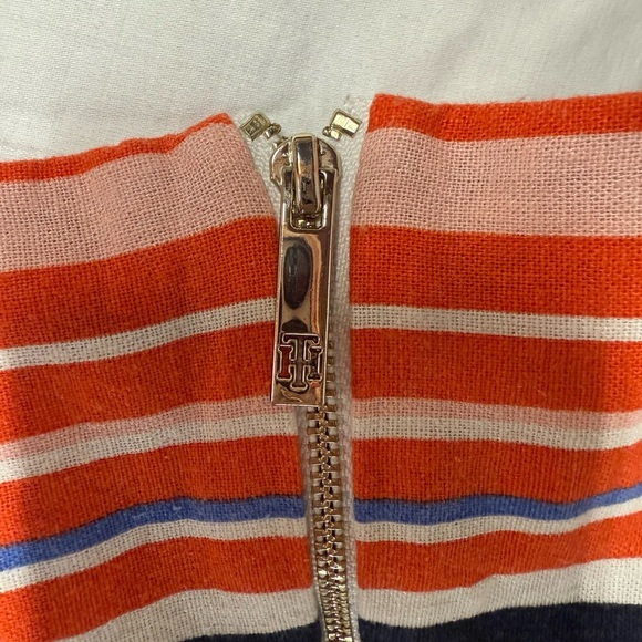 Tommy Hilfiger Women's Dress Size 12 Orange Navy White Linen Halter - Picture 3 of 6